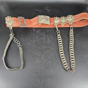 Vint Knights of Pythias Regalia UR Leather Belt 40 Buckle Chains Slides Uniform